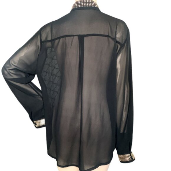 Belush Sheer Mixed Textured Lace Front Top XL Black w/ Gold Accents #116H - Picture 5 of 10